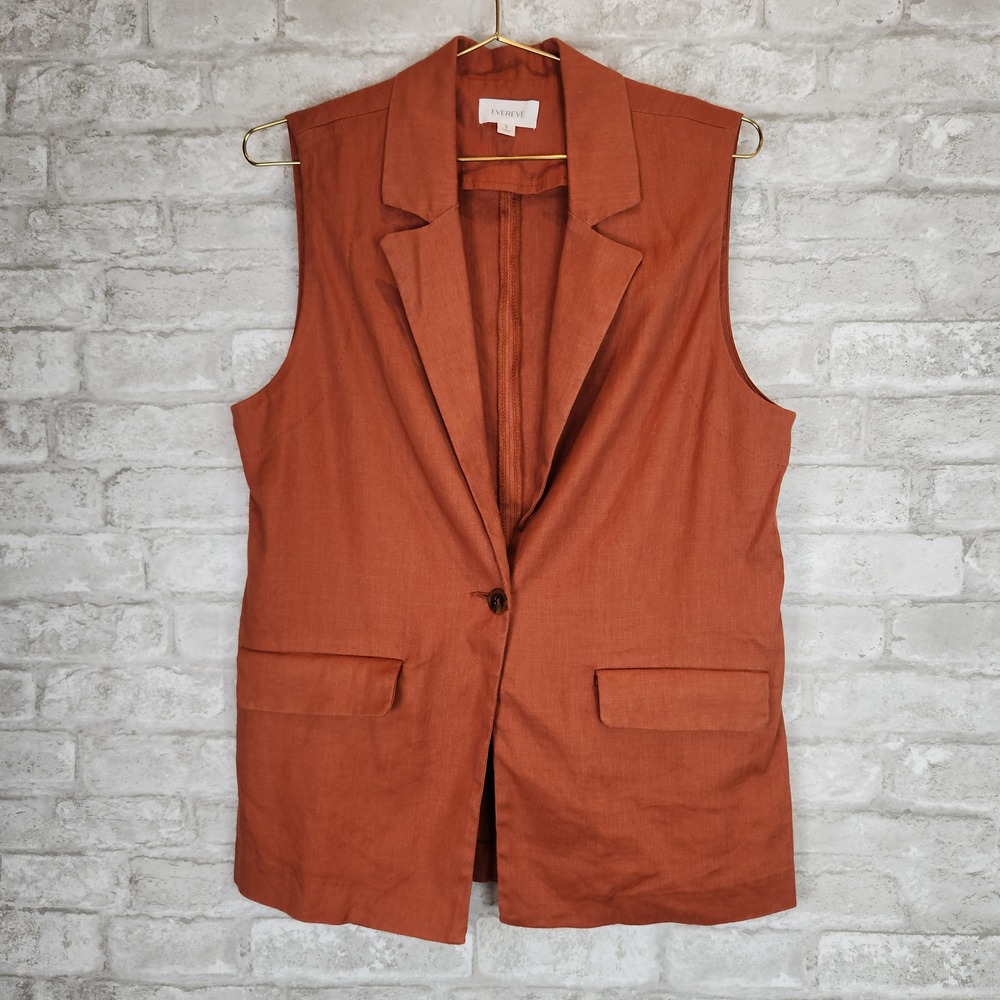 Evereve Vest Rust Linen Blend Sleeveless Blazer Small